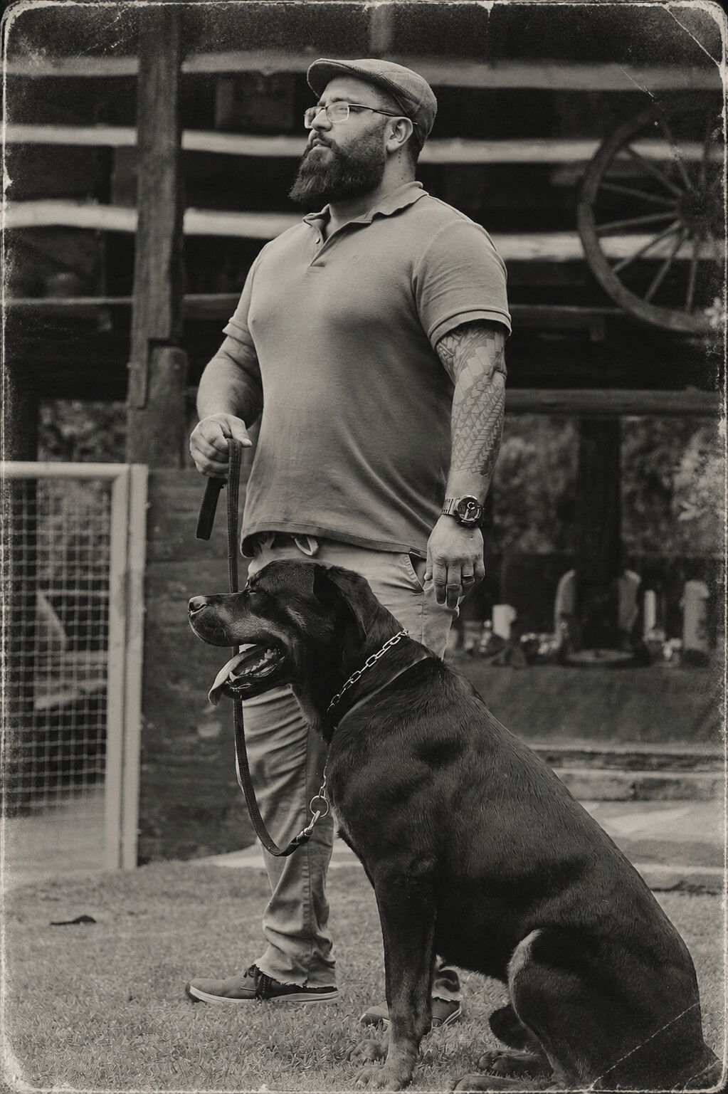 David Alejandro Novoa ao lado de um cão de trabalho